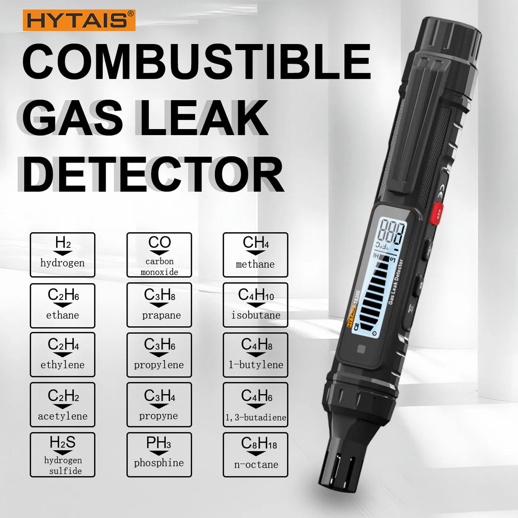 HYTAIS TS20E Combustible Gas Detector Household Natural Gas Leak Detector Audible & Visual Alarm Backlit LCD Gas Sniffer Test Vue