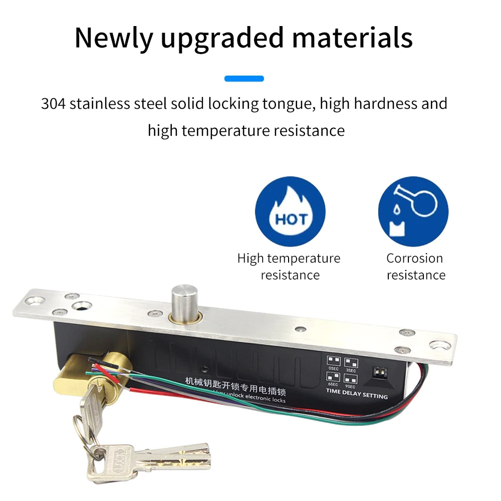 DC 12V/ 24V Fail Secure Electronic Drop Bolt Lock for Door Access Control Deadbolt Lock with Mechanical Key Cylinder Time Delay Vue