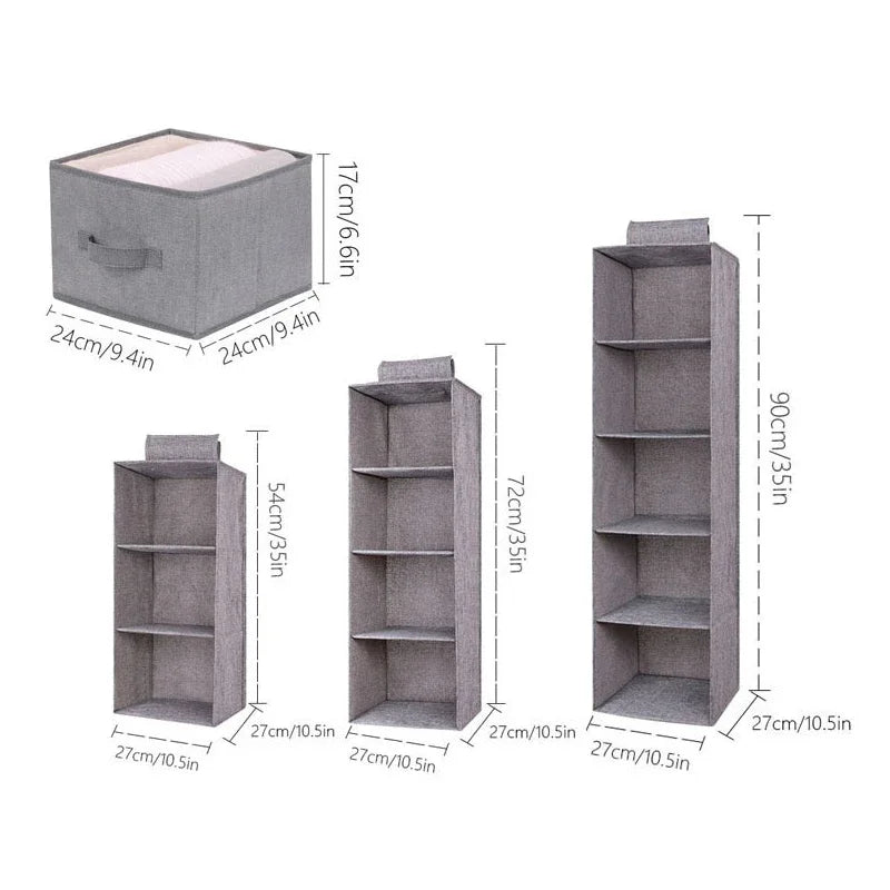 Portable Wardrobe Hanging Storage Bag – Drawer Style, Washable Closet Organizer Box for Clothes Vue Drawer grid Light Grey