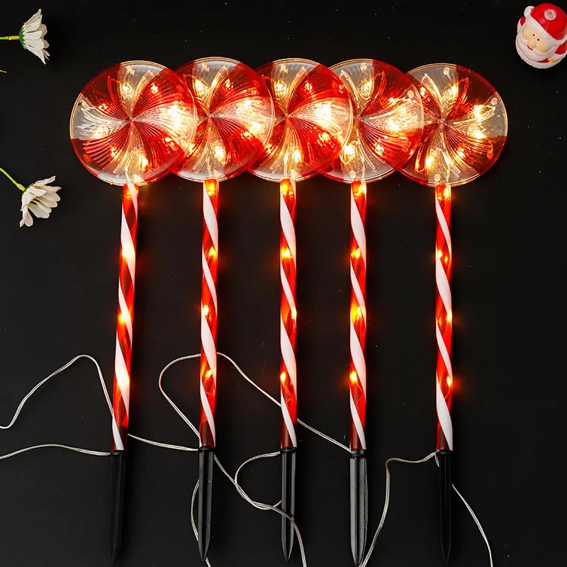 Lollipop Lights Christmas Outdoor 5 Pack Candy Cane Lights Outdoor Pathway 8 Modes Solar Peppermint Lights Yard Garden Vue