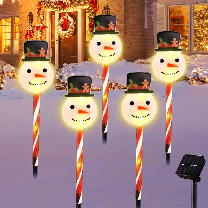 5-in-1 Solar Snowman Santa Garden Stake Lights Outdoor Christmas Yard Decor Solar Lawn Lights Waterproof Landscape Lights Vue sunny yellow 5 pieces in one