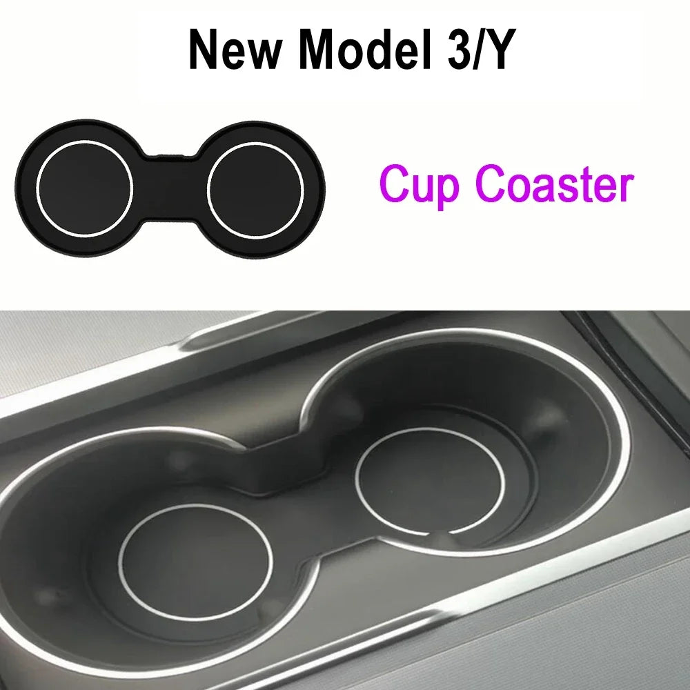 Storage Box for Tesla Model Y Juniper Launch 2025 Model 3 Highland Organizer Accessories Center Console Trays Hidden Cup Holder Vue Cup Coaster