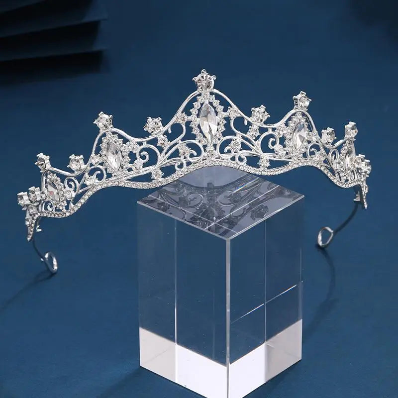 Wedding Hair Tiara Crystal Bridal Tiara Crown Silver Color Diadem Veil Tiaras Wedding Hair Accessories Headpieces Head Jewelry Vue