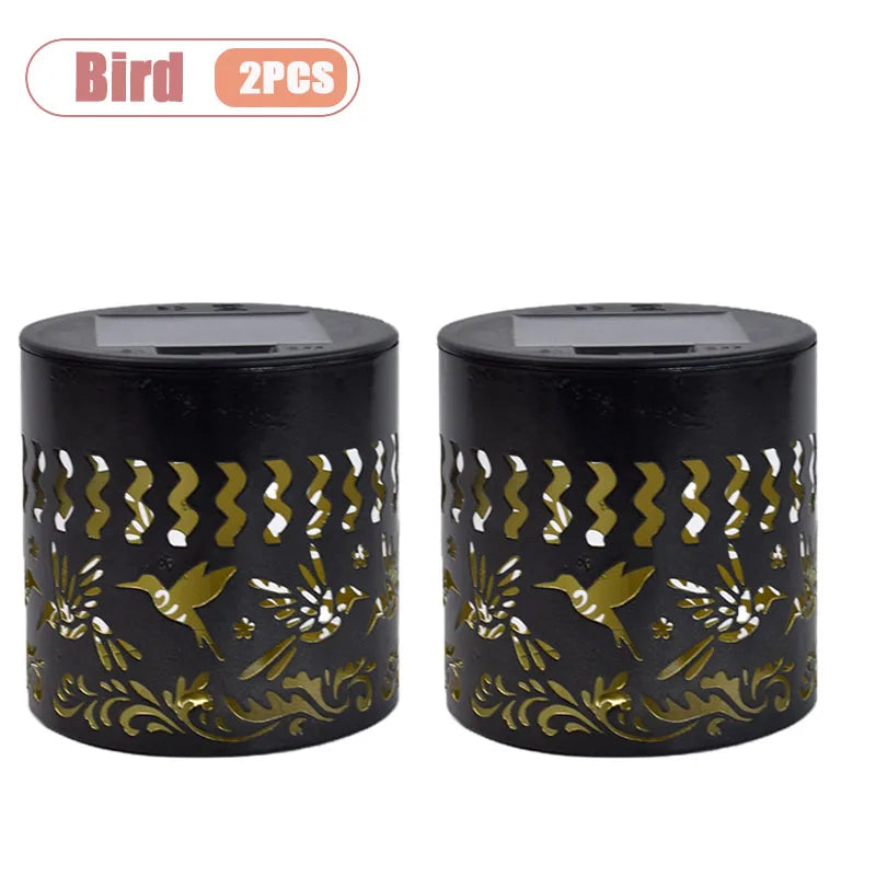 1-8PCS Solar Powered Outdoor Wall Sconce Hummingbird Butterfly Silhouette Projection Lamp for Garden Courtyard Fence Patio Decor Vue Bird-2PCS