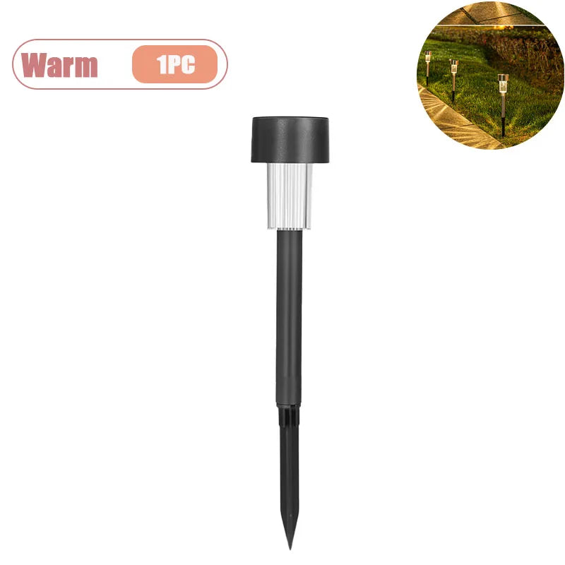 Solar Landscape Lawn Light Stainless Steel Garden Lamp Outdoor Pathway Lighting Auto Illuminate Yard Walkway Deck Christmas Vue Warm-1PC