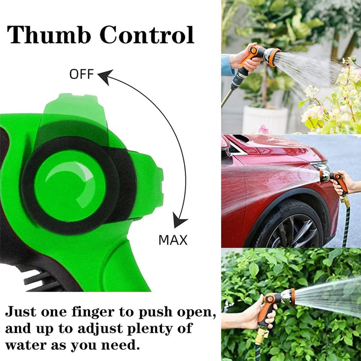 ABKW-Garden Hose Nozzle Spray Nozzle 10 Hose Thumb Control On Off Valve Water Multifunctional Green Vue