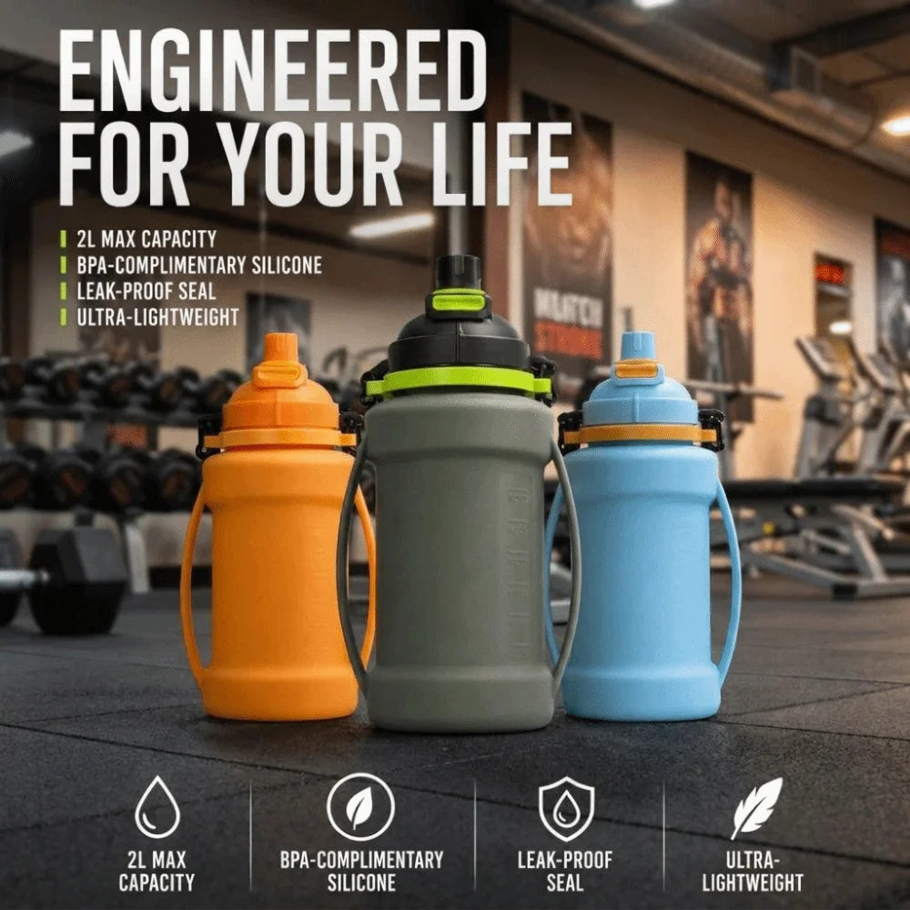 Large Capacity Silicone Water Bottle 2l Wide Mouth Folding Water Cup Outdoor Travel Portable Sports Water Kettle Easy To Carry Vue