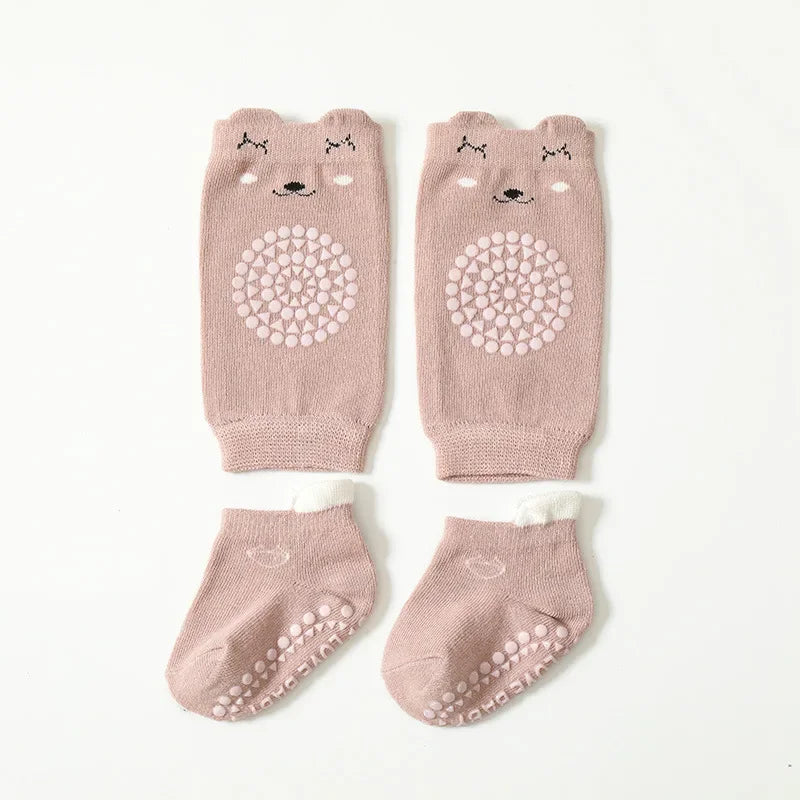Kid Crawling Pads Socks Set Summer Baby KneeCartoon Anti-slip Socks Safety Floor Socks Kneecap Walking Protector for Girls Boys Vue B351 -Pink M 1-3Y 12-14cm
