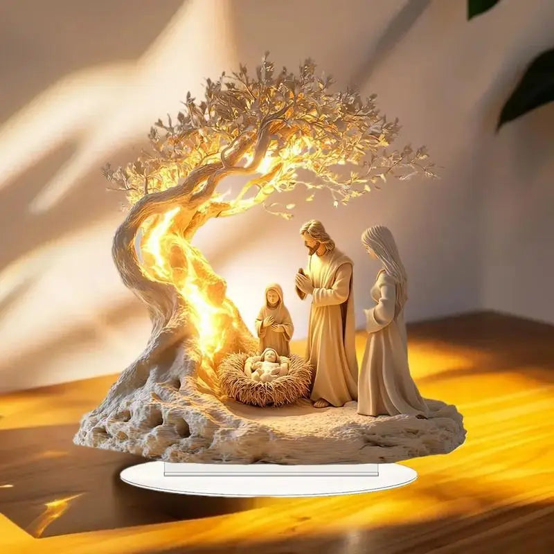 Acrylic Christmas Nativity Scene Flat 2D Ornament Desk Decor Jesus