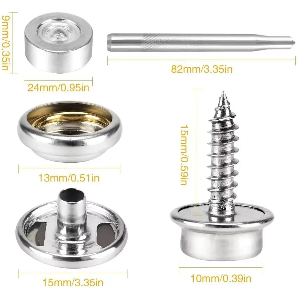 Fasten Button Canvas Snap Kit Tool 3/8" Socket Stainless Steel Boat Canvas Snap Durable with 2 Setting Tool Vue