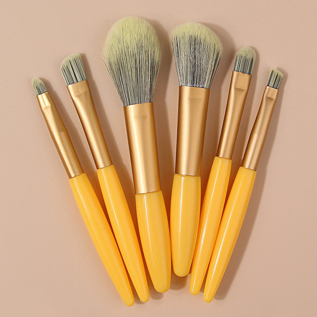 6PC Soft Hair Facial and Eye Portable Makeup Set Brushes - Vibrant Orange Portable Makeup Brush Set - Soft Hair Loose Powder, Bl Vue