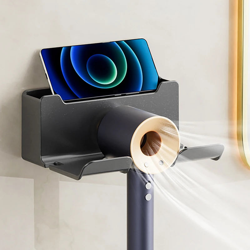 Hair Dryer Holder Wall Mounted Wall Dryer Cradle White Black GreyHairdryer Blow Dryer Organizer For Bathroom Bathroom Shelves Vue