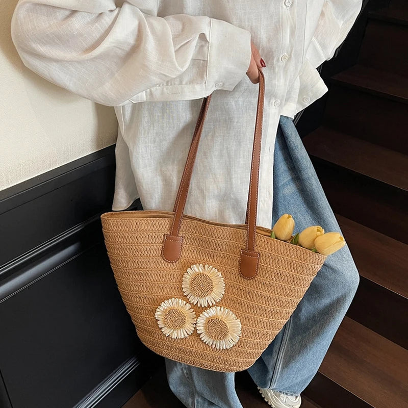 Woven Women Handbag Large Capactity Basket Summer Beach Bag Shopper