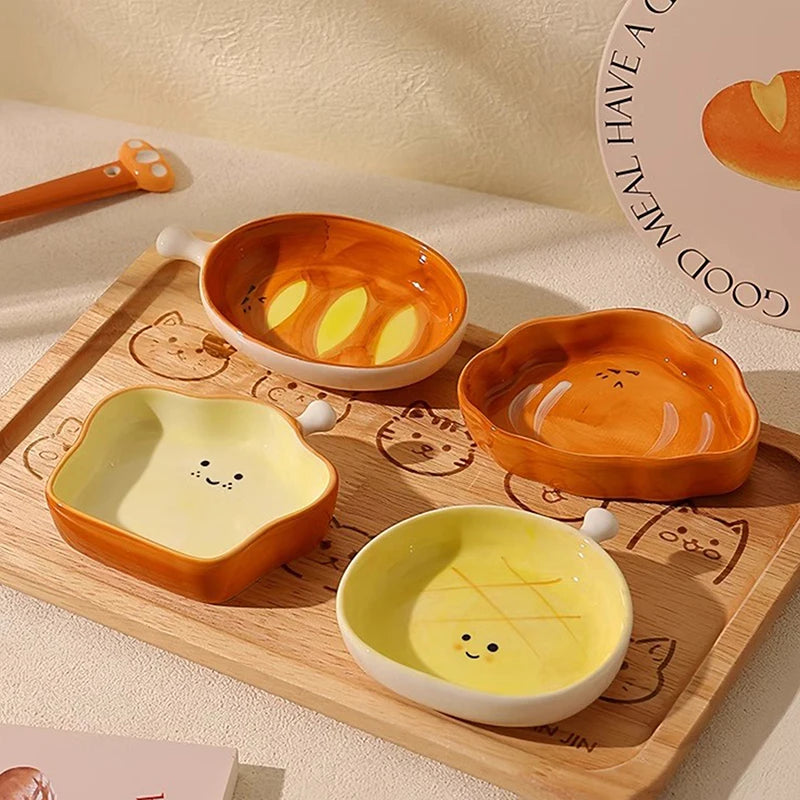 Home Creative Plate Ceramic Seasoning Plate Dipping Plate Ceramic Bread Plate Cute Croissant Pattern Dessert Plate Vue