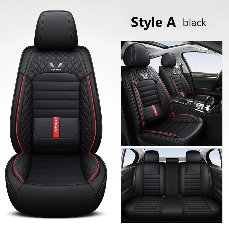 Full Set 5 Seats Car Seat Cover For Cars Front and Rear Seat Cushion Waterproof Leather Protector Universal Fit Most Vehicles Vue Black-A China Mainland