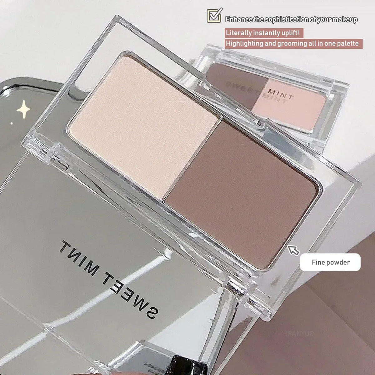 Two Colors Grey Nose Shadow Powder Matte Highlighting Contouring Platter Cheek Side V Face Matte Sculpting 2 in 1 Makeup Palette Vue