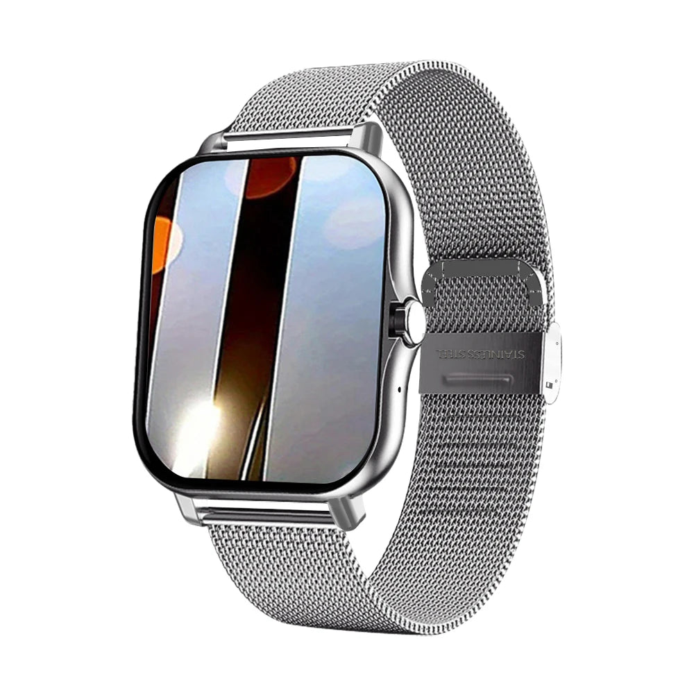 2025 New Square Sport Smartwatch for Android/IOS Heart Rate/Sleep Monitor Fitness Tracker BT Call Smart Watch For Men Women Gift Vue Steel silver