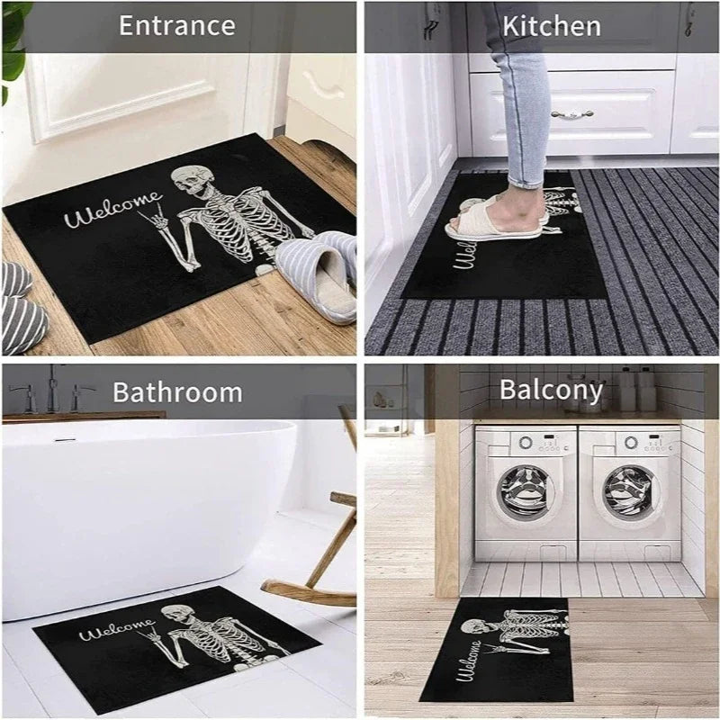 1-4pcs Halloween Skeleton Doormat Indoor Entrance Mat Anti Fatigue Cushion for Home Front Door Funny Scary Gift Rug Vue