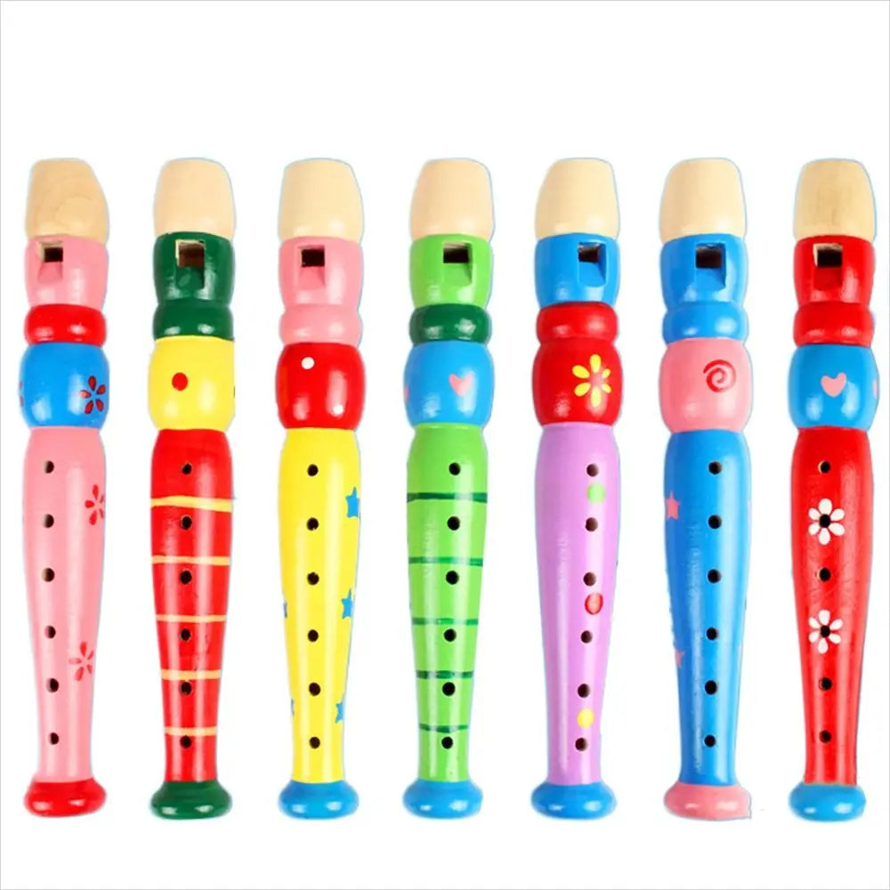 Educational for Children Baby 20cm Musical Instrument Short Flute Cartoon Flute 6-Holes Recorder Wooden Flute Vue Random color