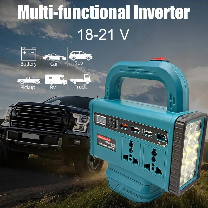Portable Smart Inverter Multifunctional LED Inverter Compatible for Makita/Milwaukee 18V Li-ion Batteries with USB Type-C Port Vue