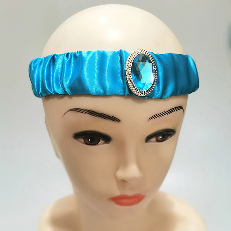 1PCS Girls Jasmine Blue Headbands Large Crystal Children Headwear Arabian Princess Hair Bands For Cosplay Party Hair Accessories Vue