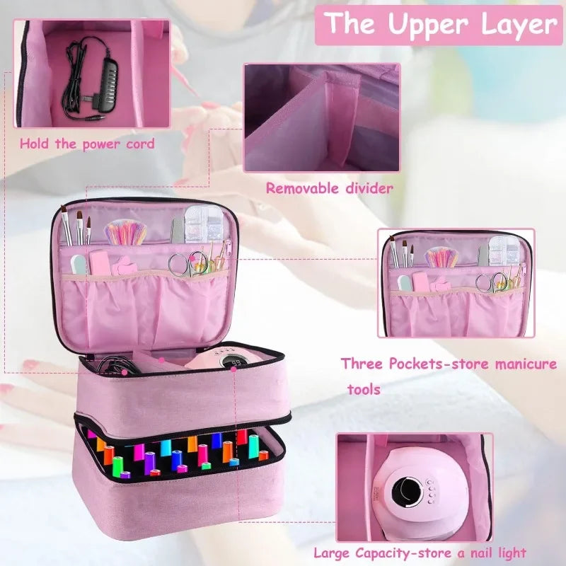 1pcs Pink Fashion Nail Polish Portable Bag Double Layer Nail Polish Storage Bag Can Hold Bottles Cosmetic Bag Storage Bag Vue