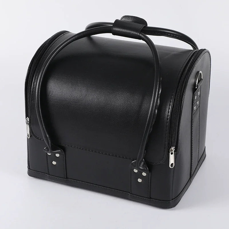 Women Cosmetic Suitcase Large Capacity Makeup Organizer Toiletry Cosmetic Bag Makeup Storage Suitcase for Make Up Organizer Vue Black plain texture