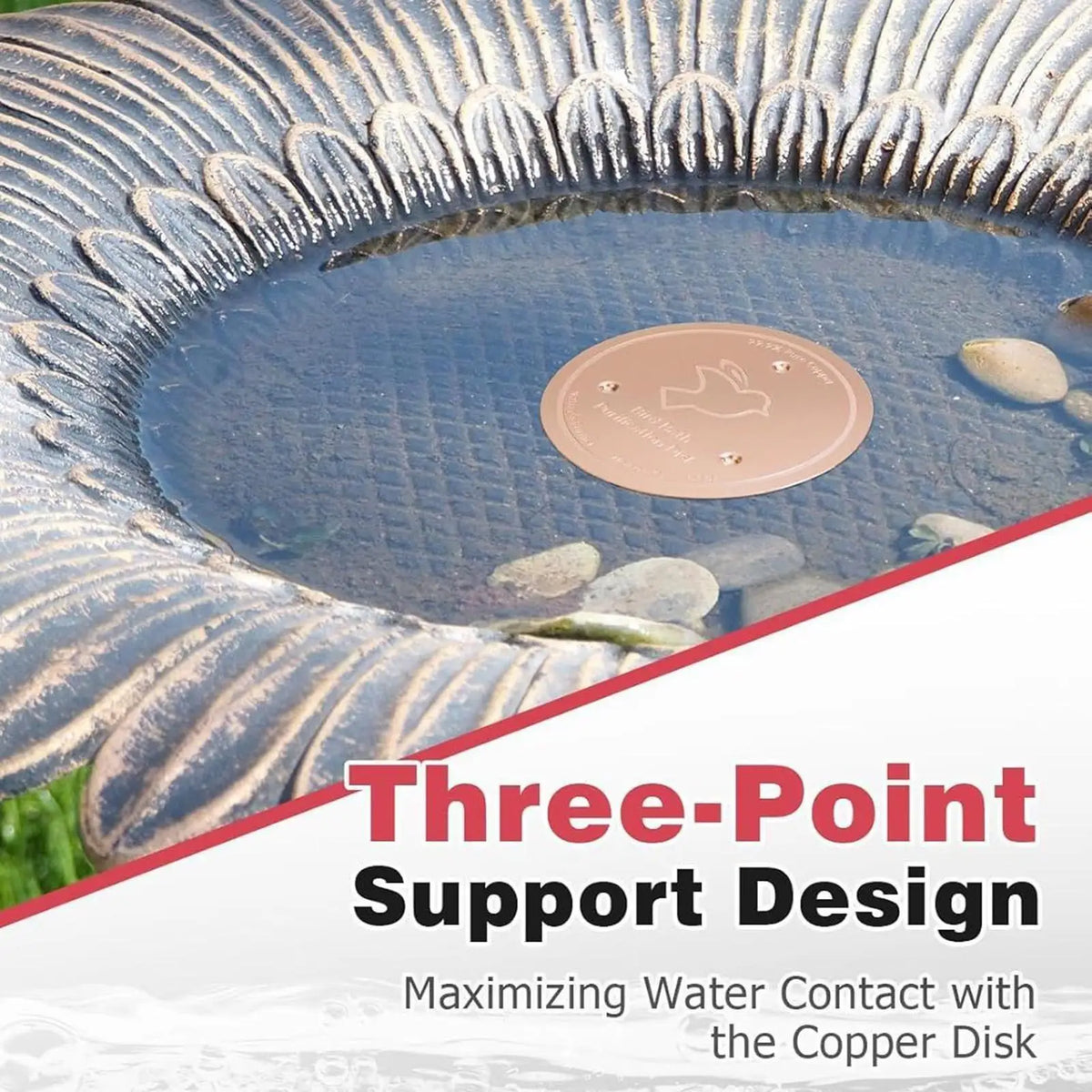Bird Bath Copper Disk Bath Disk Ornaments Feeder Accessories Triple-Point Support Purifier Plate for Patio Fountain Garden Bowl Vue