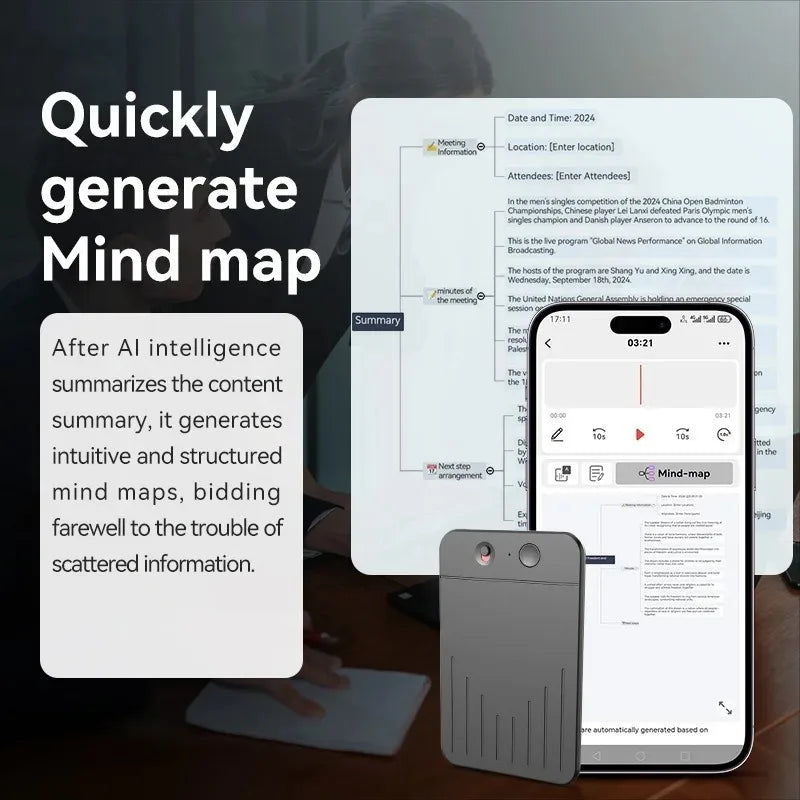 Smart Voice Recorder Intelligent Note Voice Recorder with LED Indicator ChatGPT Smart Transcription Summarization Translation Vue