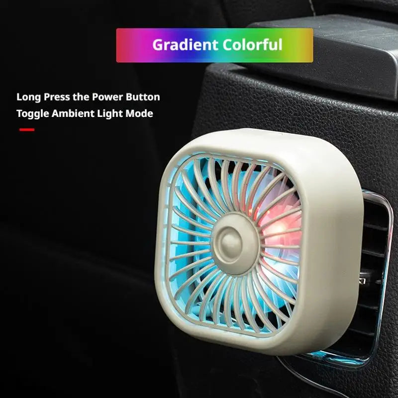 Car Air Conditioner Outlet Mini Clip Fan 3 Speeds Adjustable Powerful Cooling Fan Car USB Atmosphere Colorful Light Electric Fan Vue