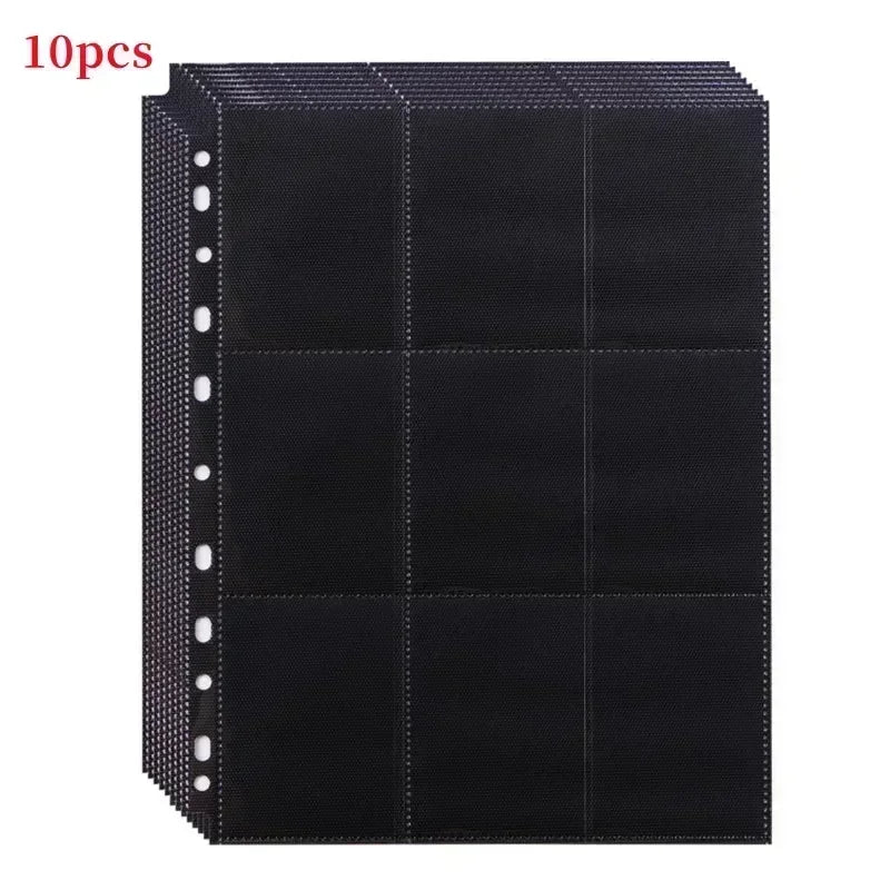 10PCS 11 Holes Double-Sided Card Sleeves Album Binder Sheets A4 Black 9 Pockets Pages Protector Cards Game Cards Binder Vue 10pcs