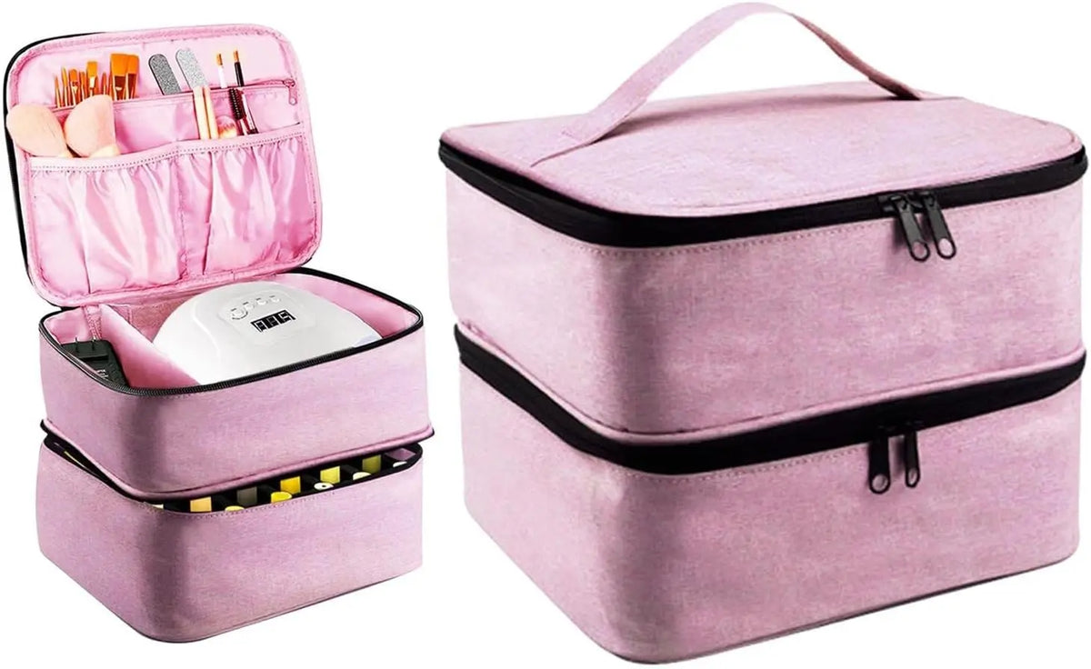 1pcs Pink Fashion Nail Polish Portable Bag Double Layer Nail Polish Storage Bag Can Hold Bottles Cosmetic Bag Storage Bag Vue Pink-1pcs