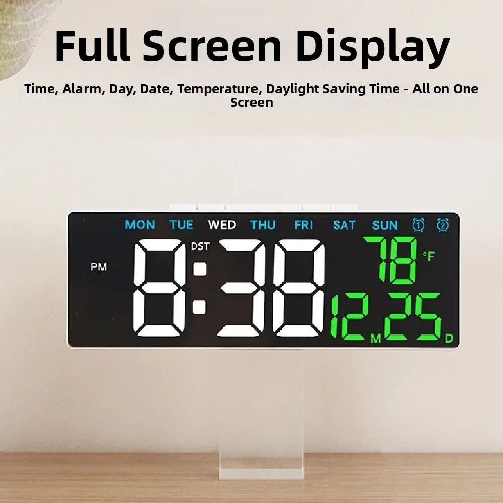 12/24H Format LED Electronic Clock 2 Alarms 3 Levels Brightness Alarm Clock Temperature Display Auto-Dimmer Large Digital Clock Vue