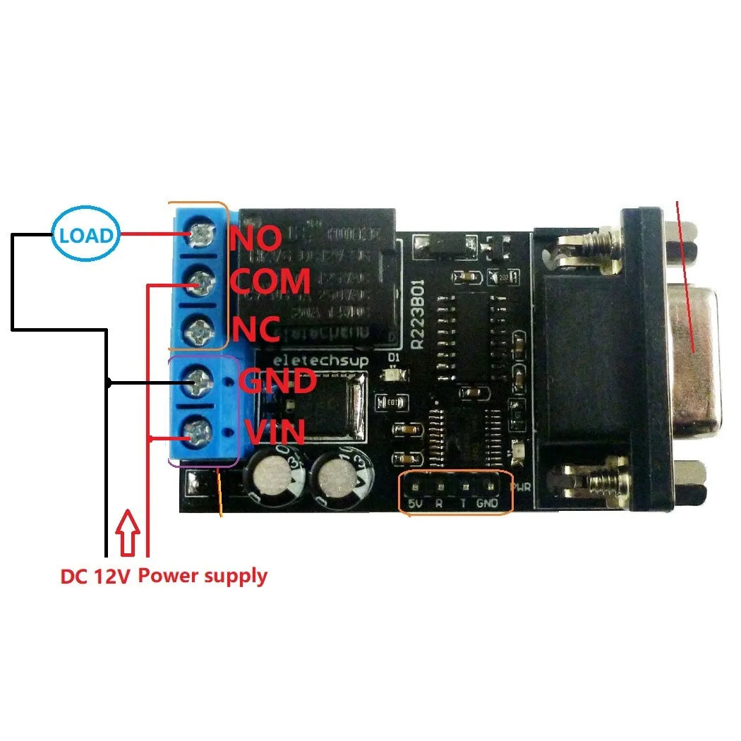 R223B01 DC 12V 1 Channel DB9 Serial Port Time Delay Relay RS232 UART Multi-function Remote Control Switch Relay Board Vue
