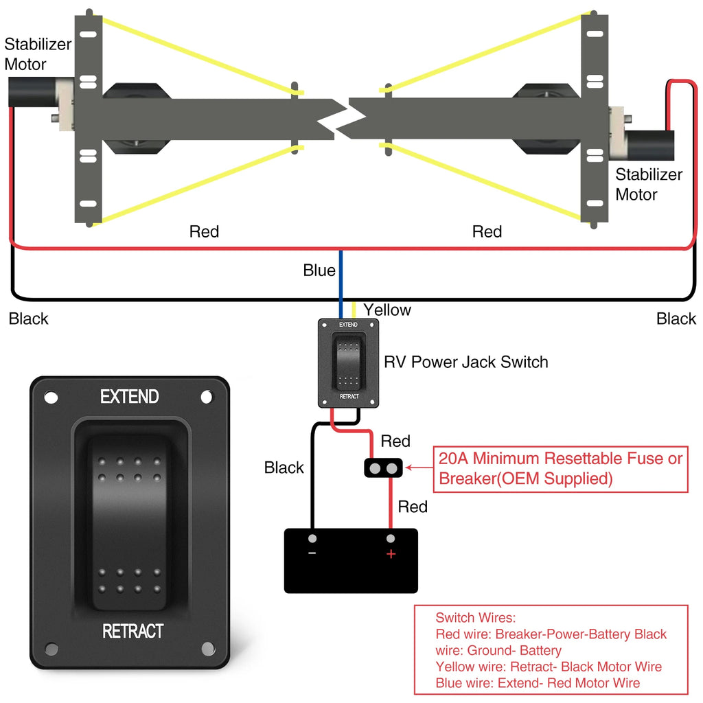 Nilight RV Electric Stabilizer Jack Switch Power Rocker Switches Extend Retract ON Off ON Momentary Waterproof with Harness for Trailer Boat Truck Linear Actuator Vue