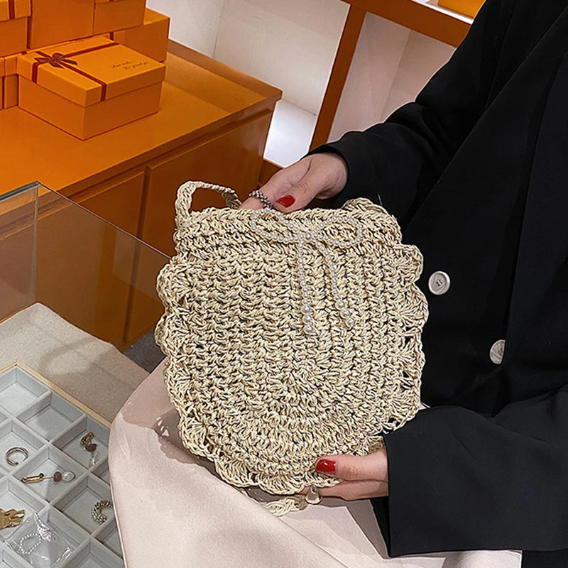 Women Fashion Woven Handbag Straw Tote Bag Vacation Shoulder Large