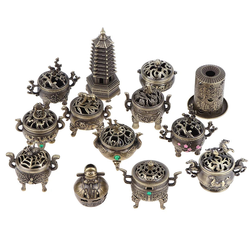 Alloy Lucky Incense Burner Bowl Incense Holder With Handle Yoga Meditation Home Office Decor Ancient Style For Relaxation Vue