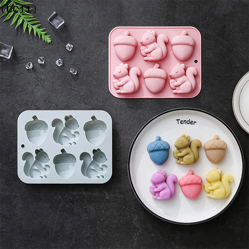 6-hole Squirrel Oak Cake Silicone Molds Autumn Harvest Festival Ice