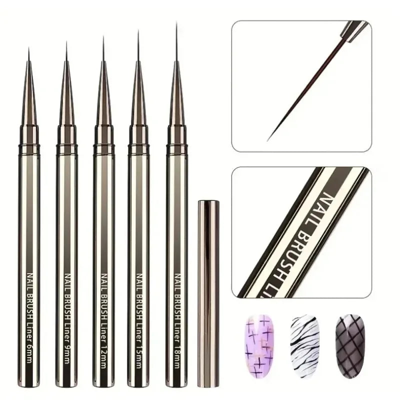 Nails Art Liner Brushes for Elongated Lines Striping Drawing - 6/9/12/15/18/25mm Nail Design Pen - Professional Manicure Tool Vue