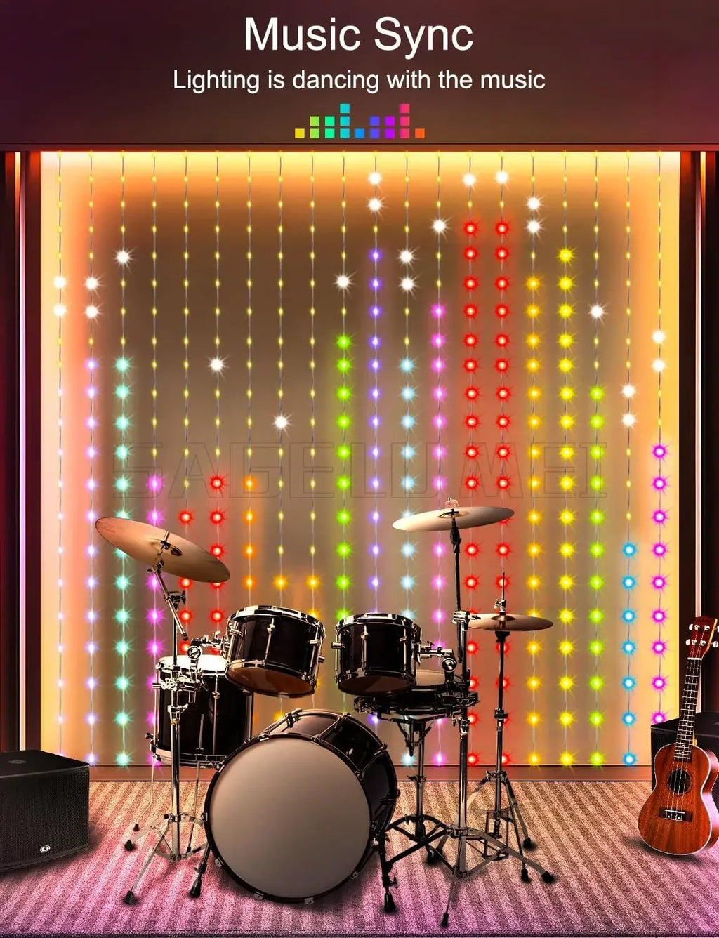 400LEDs Smart LED Curtain Lights USB Dynamic Pattern DIY Curtain String Light with App Remote for Christmas Halloween 2*2m/3*3m Vue