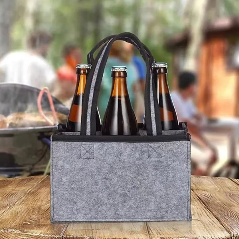Portable 6 Compartments Wine Bottle Holder Bag Washable Multi-Purpose Felt Bottle Holder with Handle Wine Bottle Carrier Wedding Vue