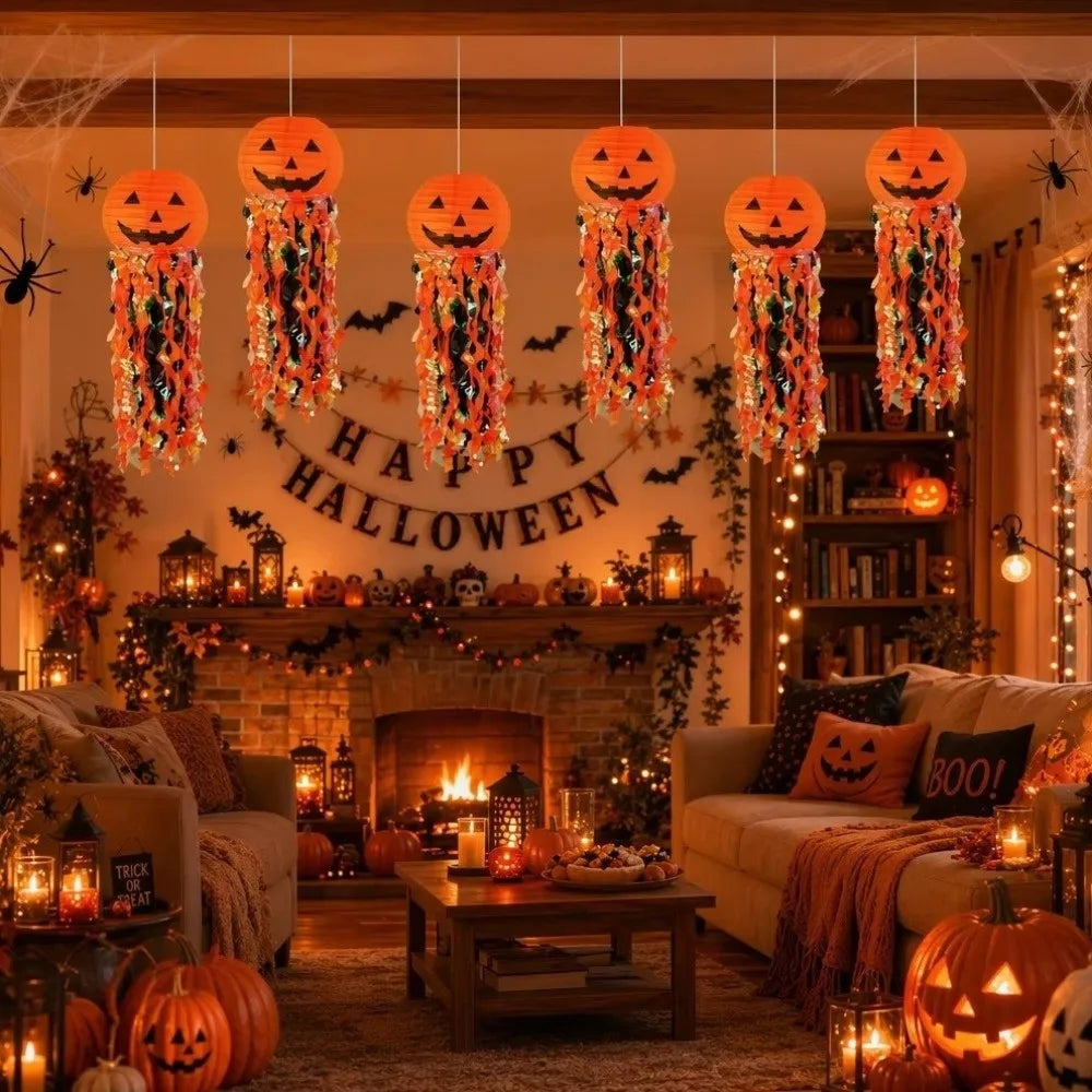 Vintage Design Pumpkin Paper Lanterns Cartoon Style Lightweight Material Skull Paper Lantern Delicate Design Easy Installation Vue