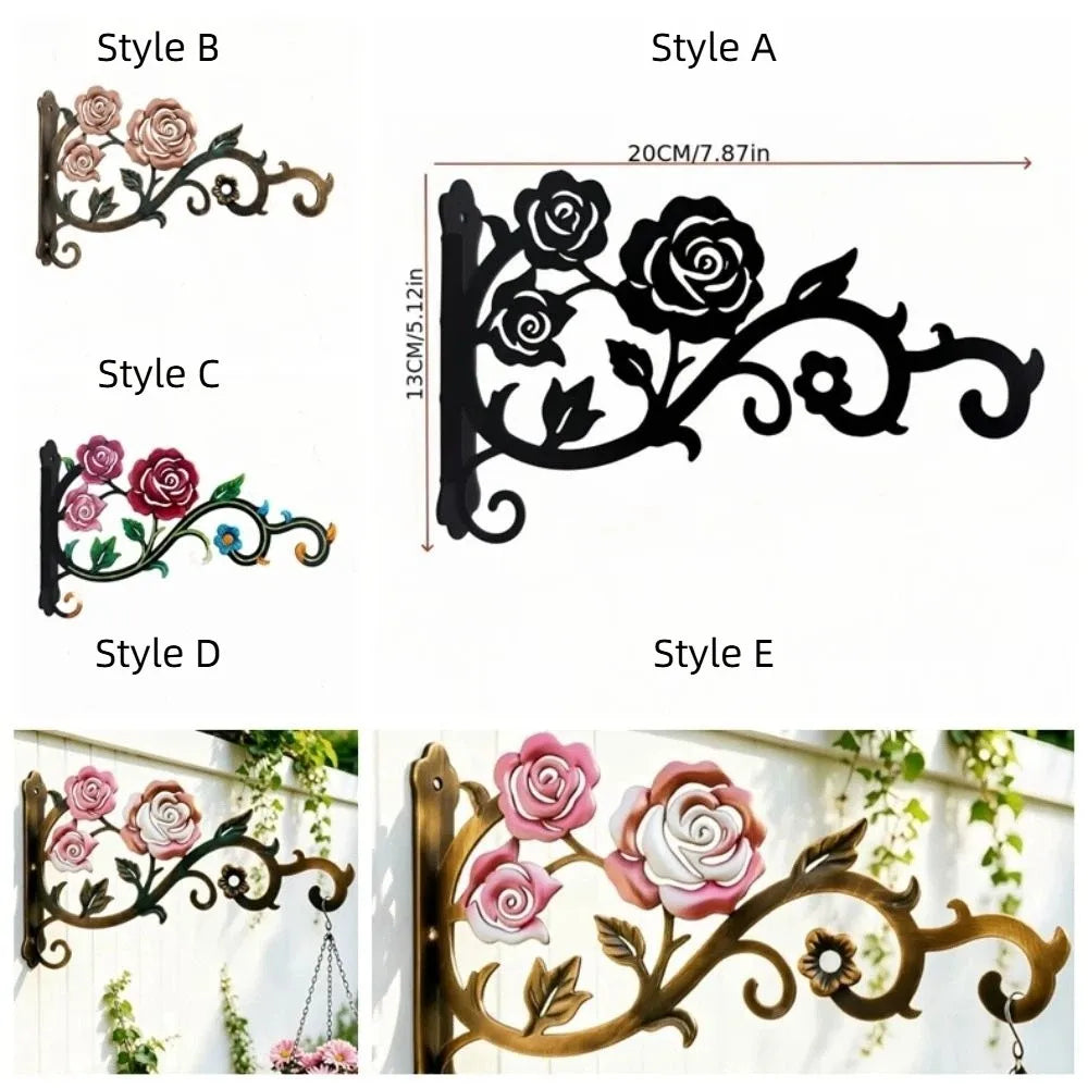 Colorful Hollow Metal Plant Hook Rose Heavy-Duty Flower Basket Hook Rustproof Decorative Outdoor Hanging Hook Balcony Vue