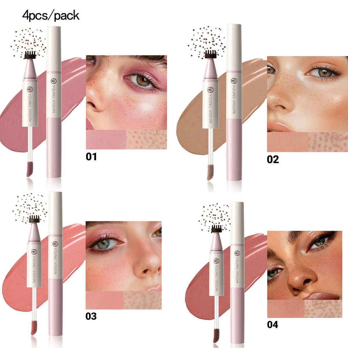 YOUNG VISION 4-color double head seal freckle powder blusher makeup pen matte durable liquid powder blusher Vue 8202-set