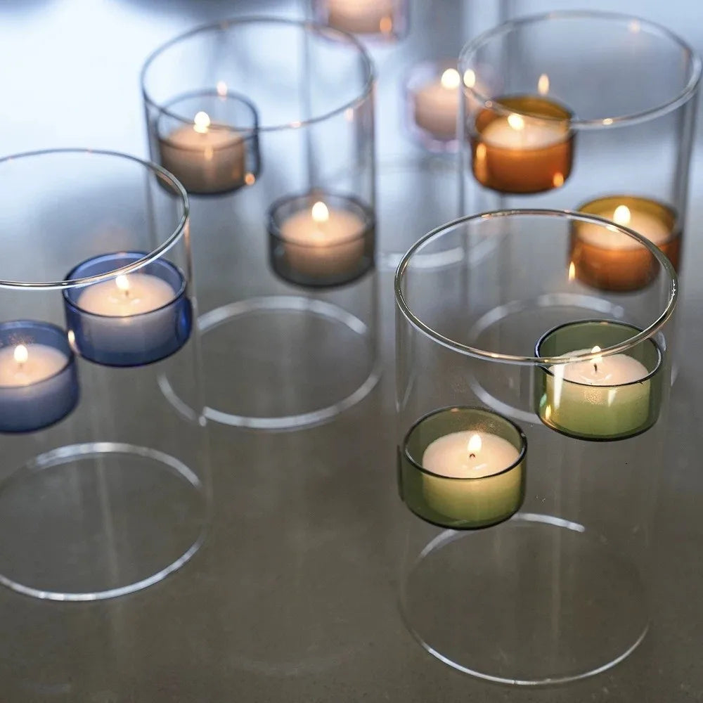 Cylinder Shape Glass Tealight Candle Holder Romantic Exquisite Windproof Candlestick Versatile Transparent Aromatherapy Holder Vue