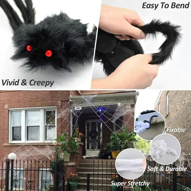 Halloween Big Plush Spider Horror Halloween Decoration Party Prop Outdoor Giant Spider Decor 30-200cm Chamber Prank Black Spider Vue