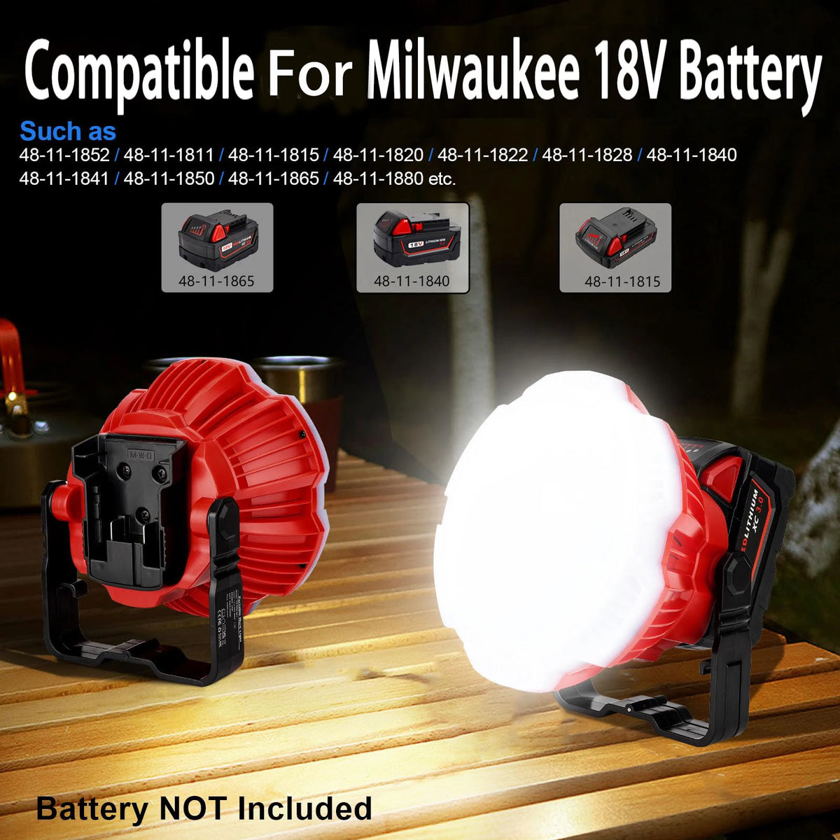 Portable Outdoor Flashlight LED Camping Light for Milwaukee 18V Battery Rechargeable Work Light for Tent and Workplace Lighting Vue