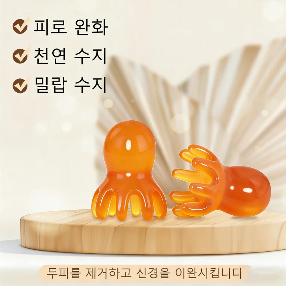Cute Octopus Scalp Massage Comb (Resin)｜Korean Hair Care, Stress Relief, Anti-Hair Loss, Portable Head Massager for Home & Trave Vue