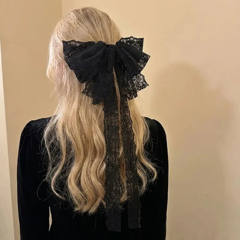 1-10PCS Lace Bow Ribbon Hair Claw for Women Elegant Vintage Barrette High End Hair Accessory for Party Wedding Daily Wear Vue