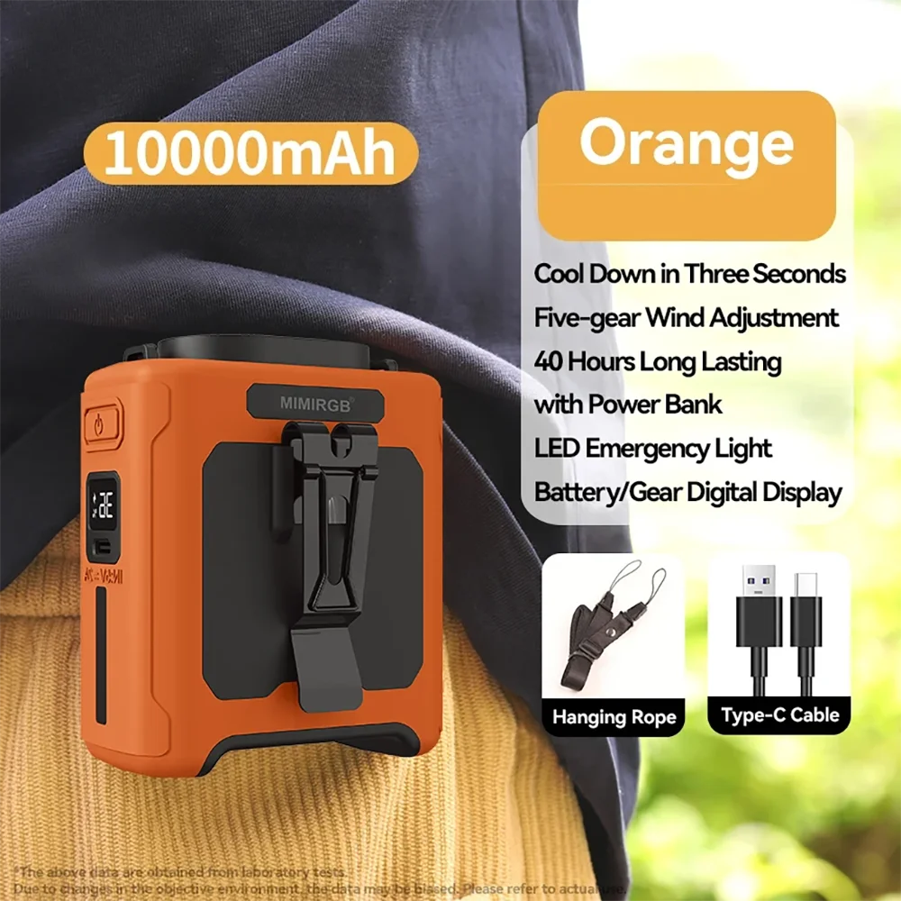 Multi-Functional Portable Waist Hanging Fan 5-Speed Adjustable USB Powered 10000mAh Portable Mobile Power For Outdoor Camping Vue